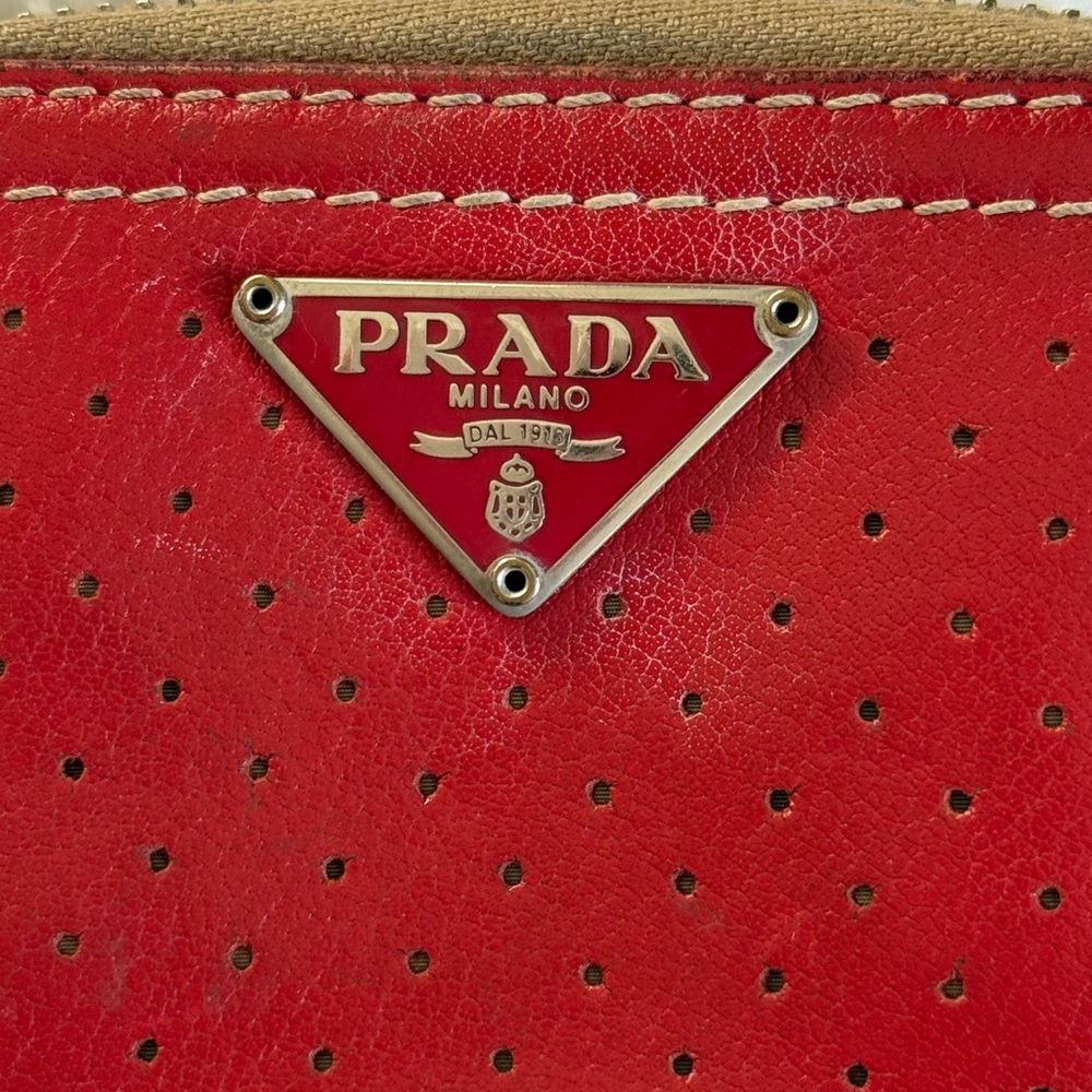Vintage Prada Scarlet Perforated Leather Coin purse/wallet